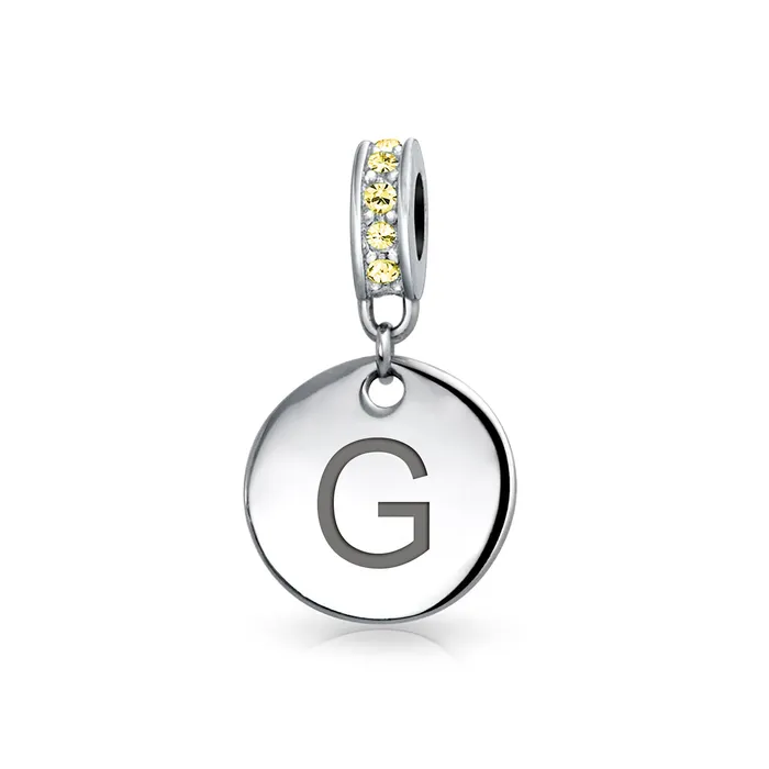 BlingJewelry Wholesale Bracelets Initial Alphabet Bead Charm Yellow Crystal Accent Dangle for European Bracelet BlingJewelry Wholesale Bracelets Initial Alphabet Bead Charm Yellow Crystal Accent Dangle for European Bracelet