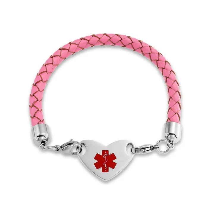 BlingJewelry Wholesale Bracelets Pink Braided Leather Medical ID Bracelet with Stainless Steel Clasp BlingJewelry Wholesale Bracelets Pink Braided Leather Medical ID Bracelet with Stainless Steel Clasp