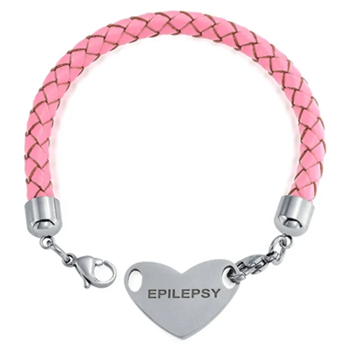 BlingJewelry Wholesale Bracelets Pink Braided Leather Medical ID Bracelet with Stainless Steel Clasp