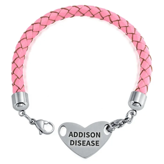 BlingJewelry Wholesale Bracelets Pink Braided Leather Medical ID Bracelet with Stainless Steel Clasp