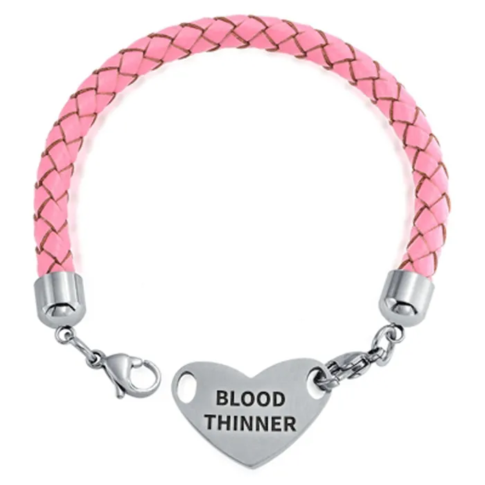 BlingJewelry Wholesale Bracelets Pink Braided Leather Medical ID Bracelet with Stainless Steel Clasp