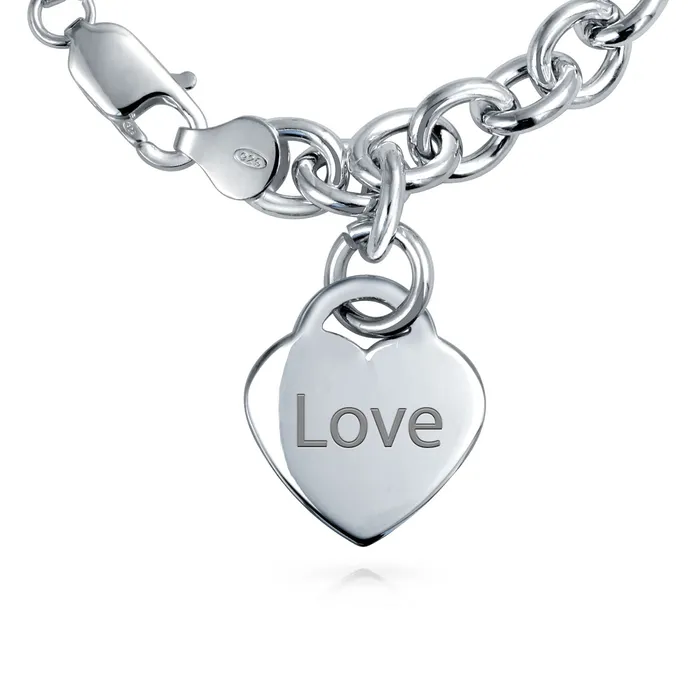 BlingJewelry Wholesale Bracelets Substantial Solid Link Heart ID Bracelet Charm Sterling Silver Made in Italy BlingJewelry Wholesale Bracelets Substantial Solid Link Heart ID Bracelet Charm Sterling Silver Made in Italy