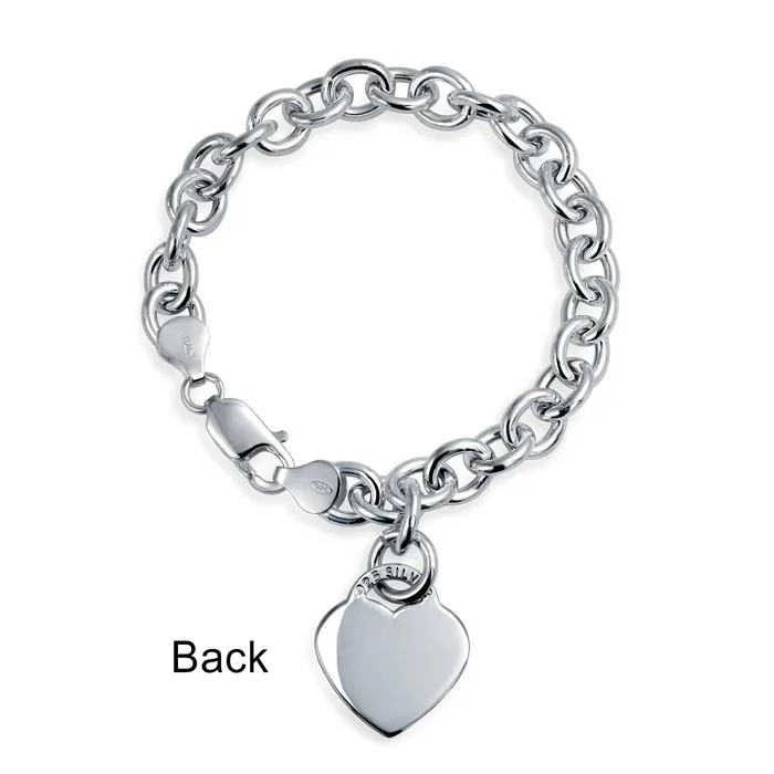 BlingJewelry Wholesale Bracelets Substantial Solid Link Heart ID Bracelet Charm Sterling Silver Made in Italy BlingJewelry Wholesale Bracelets Substantial Solid Link Heart ID Bracelet Charm Sterling Silver Made in Italy