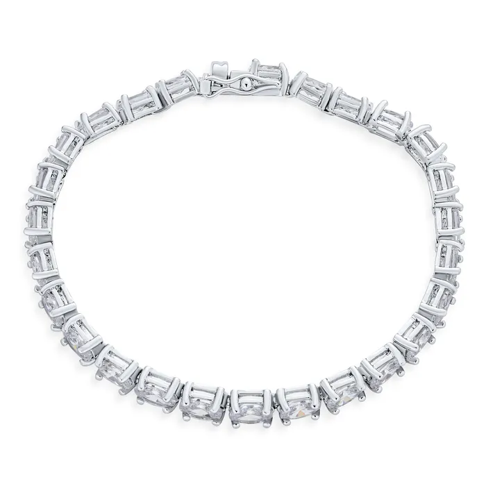 BlingJewelry Wholesale Bracelets Traditional Bridal Jewelry 15CT CZ Oval Solitaire Tennis Bracelet Silver Plated 7 75 Inch