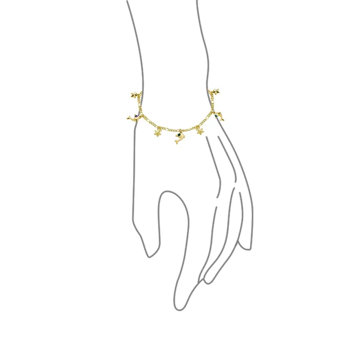 BlingJewelry Wholesale Bracelets Vacation Nautical Anchor Starfish Charm Bracelet 18K Gold Plated