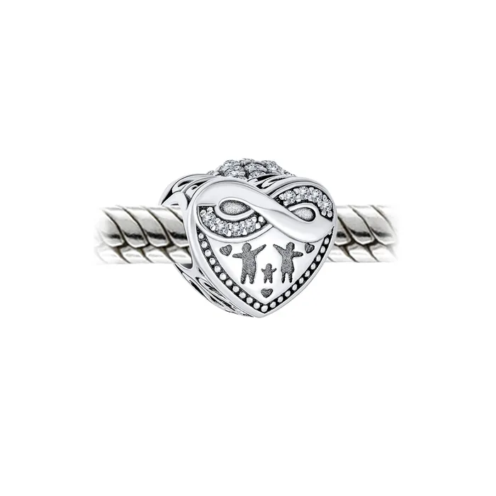 Bracelets BlingJewelry Wholesale CZ Accent Loving Family Heart Charm Bead Wife Sterling Silver for European Bracelet