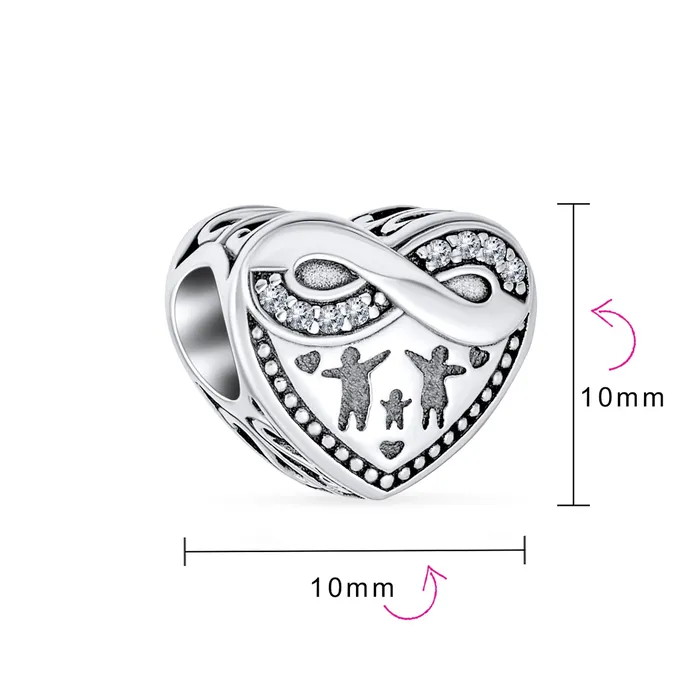 Bracelets BlingJewelry Wholesale CZ Accent Loving Family Heart Charm Bead Wife Sterling Silver for European Bracelet