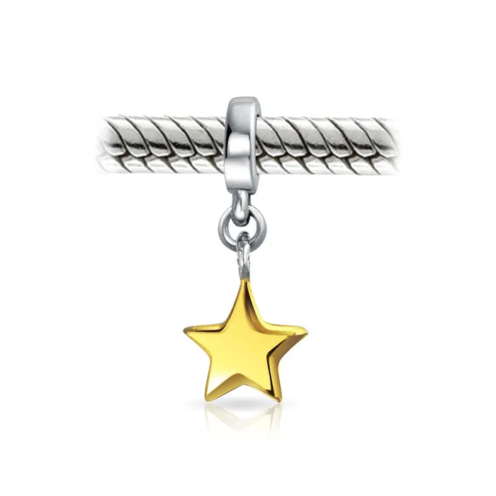 Bracelets BlingJewelry Wholesale Holiday USA Patriotic Star Dangle Charm Bead 14K Gold Plated Sterling Silver Fits Bracelet