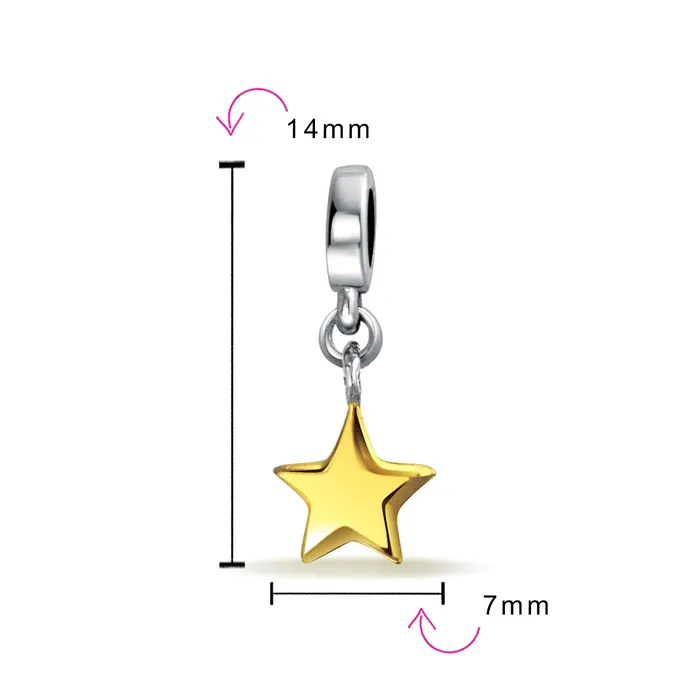 Bracelets BlingJewelry Wholesale Holiday USA Patriotic Star Dangle Charm Bead 14K Gold Plated Sterling Silver Fits Bracelet