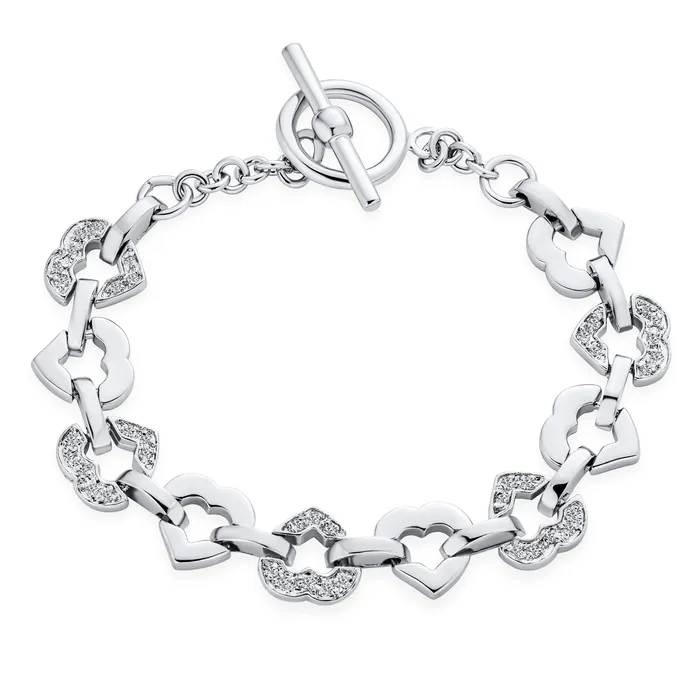 Bracelets BlingJewelry Wholesale Romantic Bridal Tennis Bracelet with CZ Open Heart Shapes Silver Plated 7 Inch Bracelets BlingJewelry Wholesale Romantic Bridal Tennis Bracelet with CZ Open Heart Shapes Silver Plated 7 Inch