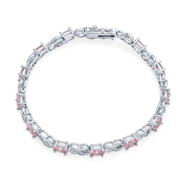 Bracelets Green Red Oval CZ Tennis Bracelet in Silver Plated Finish BlingJewelry Wholesale