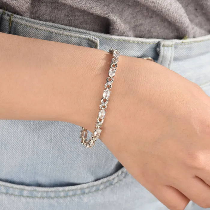 Bracelets Green Red Oval CZ Tennis Bracelet in Silver Plated Finish BlingJewelry Wholesale