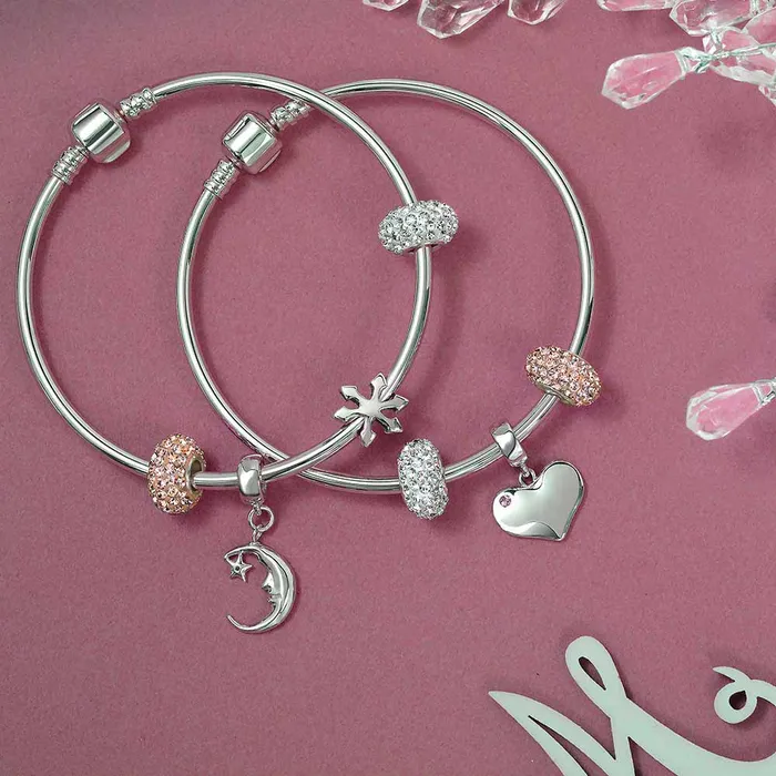 Initial European Charm Bangle Bracelet with Sterling Silver Barrel Clasp BlingJewelry Wholesale Bracelets Initial European Charm Bangle Bracelet with Sterling Silver Barrel Clasp BlingJewelry Wholesale Bracelets
