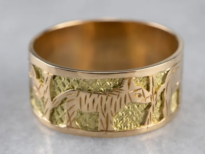 Market Square Jewelers Rings Two Tone 18K Gold African Safari Cigar Band