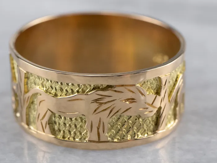 Market Square Jewelers Rings Two Tone 18K Gold African Safari Cigar Band