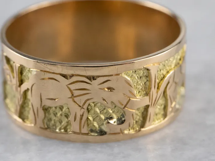 Market Square Jewelers Rings Two Tone 18K Gold African Safari Cigar Band