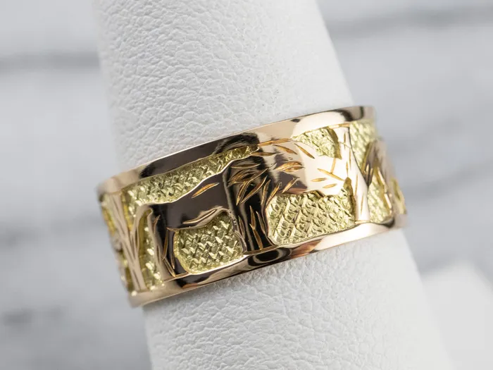 Market Square Jewelers Rings Two Tone 18K Gold African Safari Cigar Band