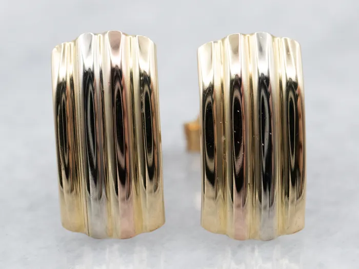 Market Square Jewelers Tricolor 18 Karat Gold Ribbed Stud Earrings Earrings Market Square Jewelers Tricolor 18 Karat Gold Ribbed Stud Earrings Earrings