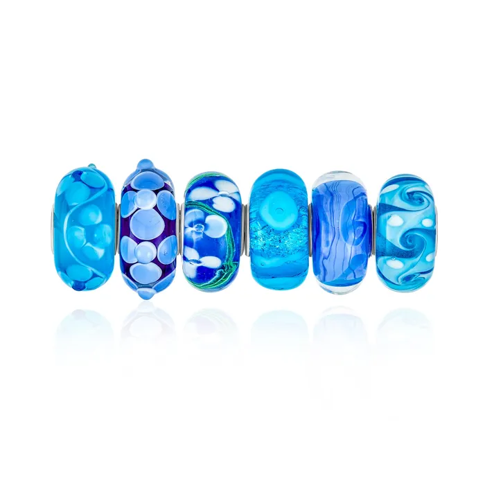 Mixed Set of 6 Sterling Silver Core Blue Murano Glass Charm Beads for Bracelet BlingJewelry Wholesale Bracelets Mixed Set of 6 Sterling Silver Core Blue Murano Glass Charm Beads for Bracelet BlingJewelry Wholesale Bracelets