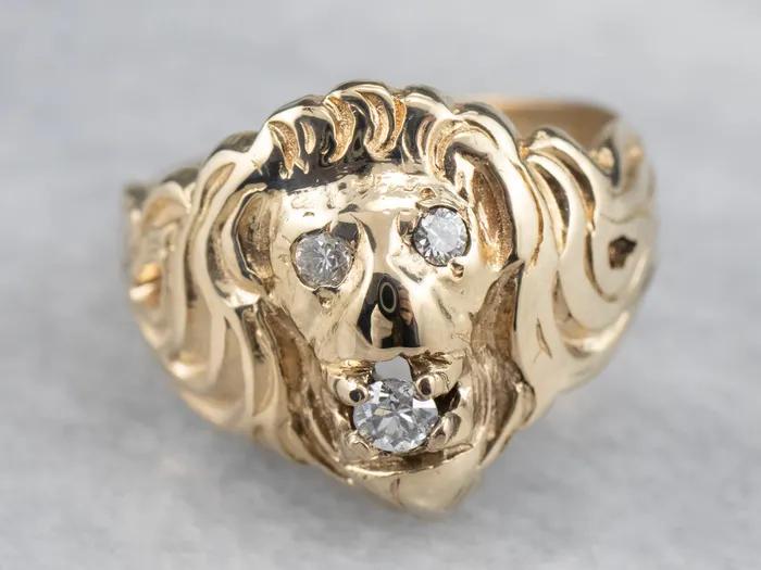 MSJ Office Rings Unisex Gold Diamond Lion Head Ring