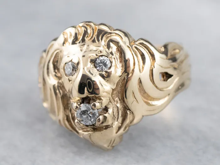 MSJ Office Rings Unisex Gold Diamond Lion Head Ring