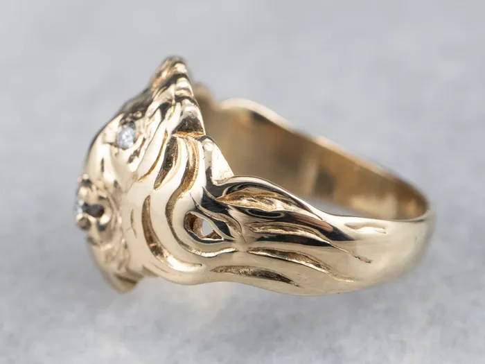 MSJ Office Rings Unisex Gold Diamond Lion Head Ring