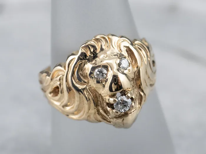 MSJ Office Rings Unisex Gold Diamond Lion Head Ring