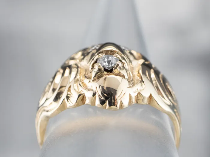 MSJ Office Rings Unisex Gold Diamond Lion Head Ring
