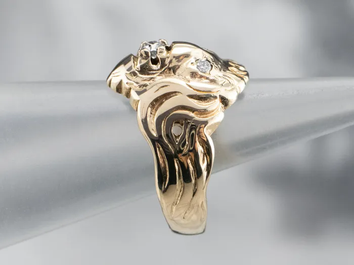MSJ Office Rings Unisex Gold Diamond Lion Head Ring
