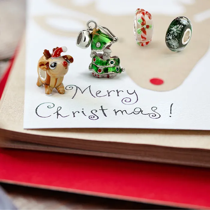 Murano Glass Christmas Charm Bead with Stocking Snowflake and Reindeer BlingJewelry Wholesale Charm Necklaces Murano Glass Christmas Charm Bead with Stocking Snowflake and Reindeer BlingJewelry Wholesale Charm Necklaces