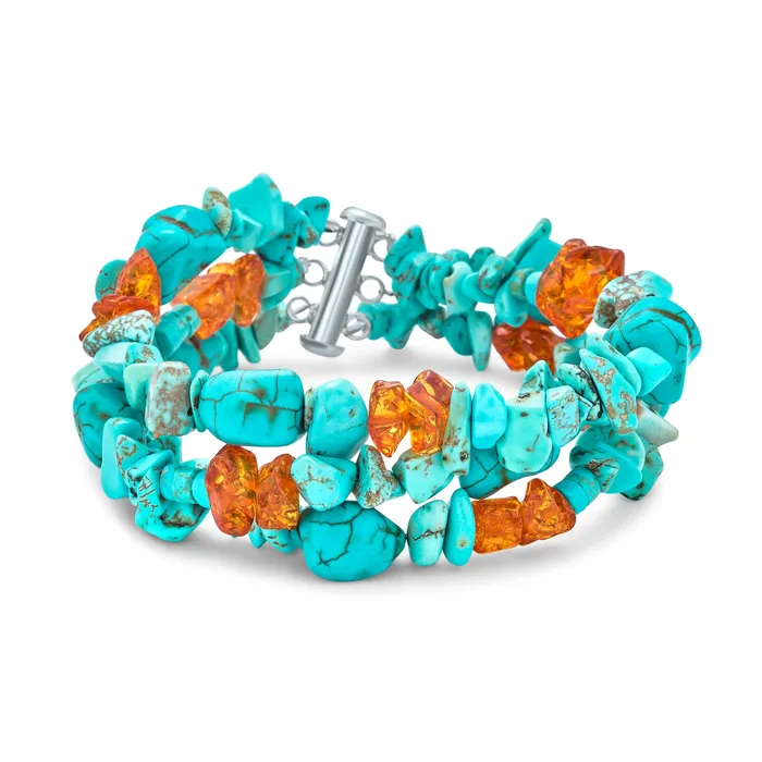 Statement Blue Turquoise Amber Resin Multi Strand Bracelet with Silver Clasp BlingJewelry Wholesale Bracelets Statement Blue Turquoise Amber Resin Multi Strand Bracelet with Silver Clasp BlingJewelry Wholesale Bracelets
