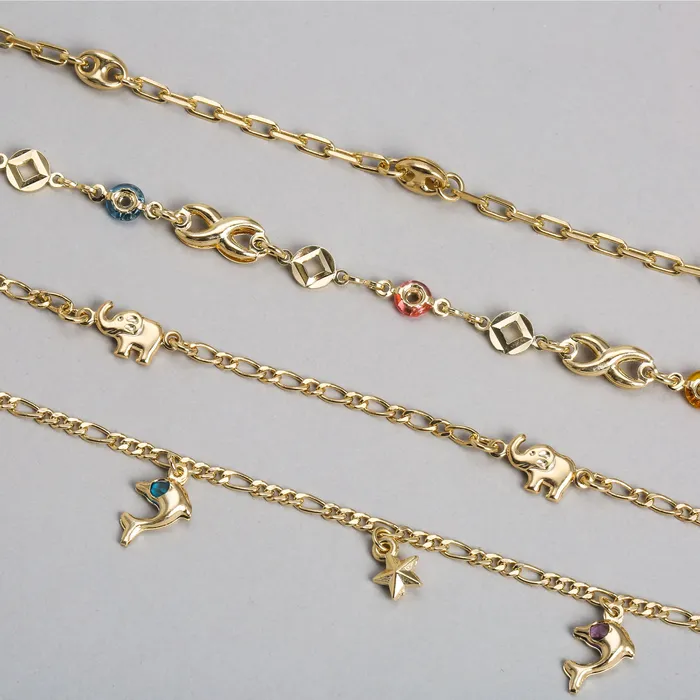 Tropical Nautical Stars Dolphin Charm Anklet Ankle Bracelet 18K Gold 10 Inch BlingJewelry Wholesale Bracelets
