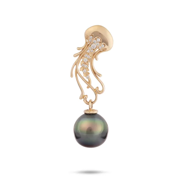 Necklaces Maui Divers Jewelry Ocean Dance Jellyfish Tahitian Black Pearl Pendant in Gold with Diamonds 910mm Necklaces Maui Divers Jewelry Ocean Dance Jellyfish Tahitian Black Pearl Pendant in Gold with Diamonds 910mm