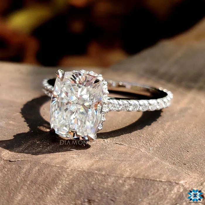 Rings Cushion Ice Crushed Pave Crown Moissanite Engagement Ring Diamondrensu