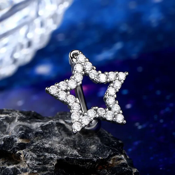 Rings OUFER BODY JEWELRY 14G Star Shape Clear CZ Reverse Dangle Belly Ring