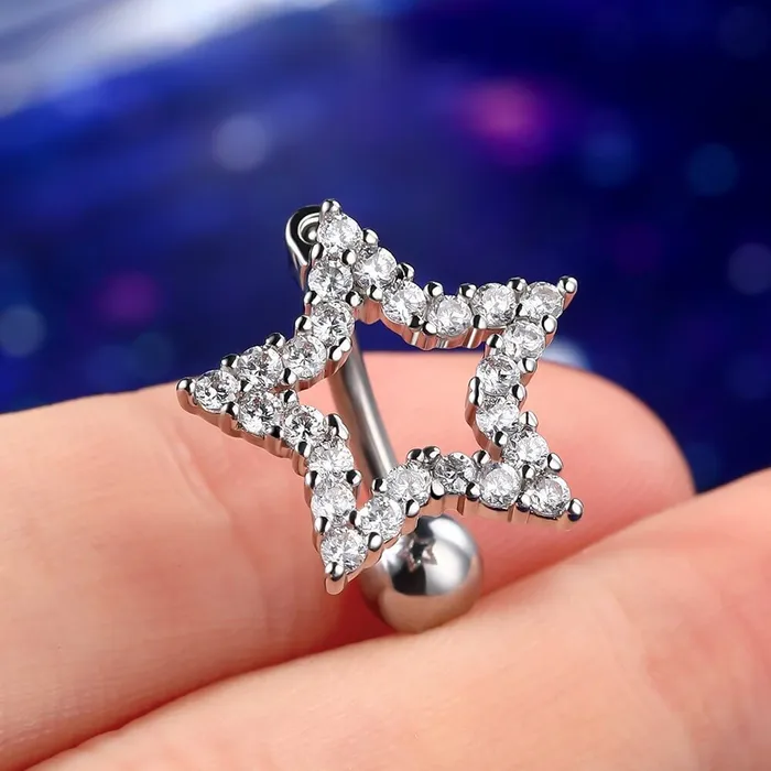 Rings OUFER BODY JEWELRY 14G Star Shape Clear CZ Reverse Dangle Belly Ring