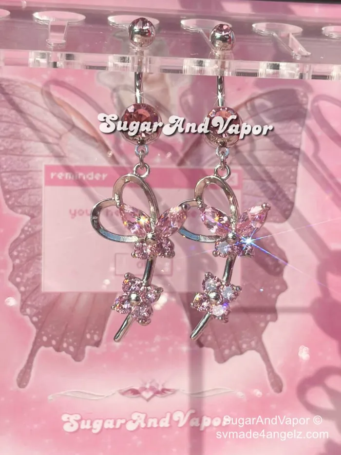 Rings SugarAndVapor Bling Floral Butterfly Belly Ring
